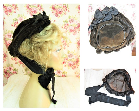 Antique Mid Victorian Widow's Bonnet Antique 1800… - image 1