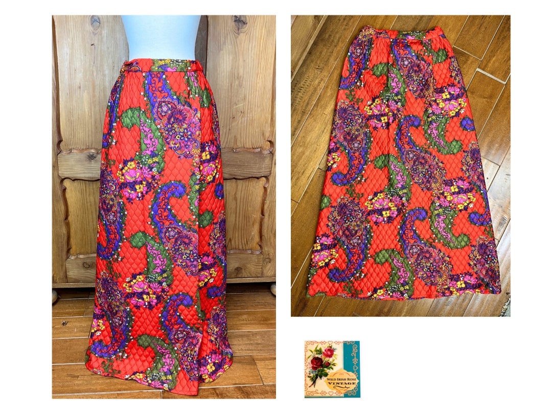 Vintage Quilted Maxi Skirt 1970s Long Quilted Skirt Etsy