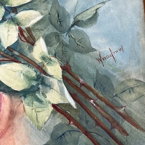 Vintage Watercolor Painting of Roses by Woodrow on Board 29 wide image 7