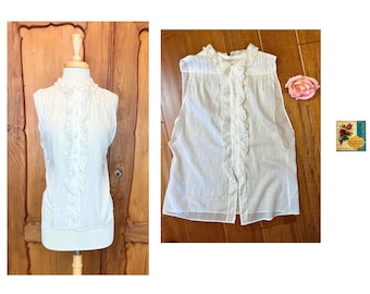 Antique Late Edwardian Blouse Early 1920’s White Blouse Antique Sleeveless Lawn Blouse Lace Collar
