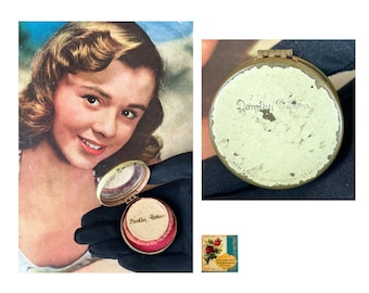 Vintage Compact Vintage 1940s Dorothy Perkins Rouge Tin with Applicator & Mirror Pink Rouge Inside