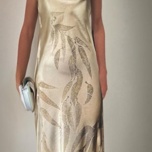 Silk Maxi dress Botanical dyes Formal Dress in white and gold