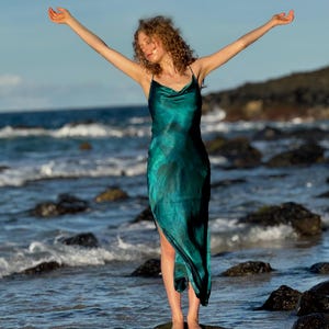 100% Silk Maxi Dress  Ocean Blue tones