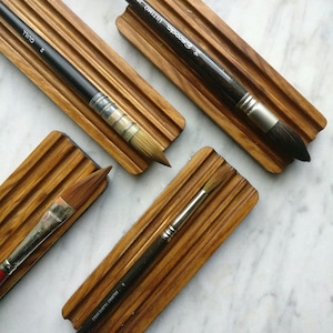 Pen and Brush Holder - Pen and Brush Rest Watercolor & Calligraphy Accessory Handmade FSC Certified Sustainable wood - Vegan friendly