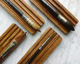 Handmade Wooden Brush Rest: Sustainable Watercolor & Calligraphy Pen Holder