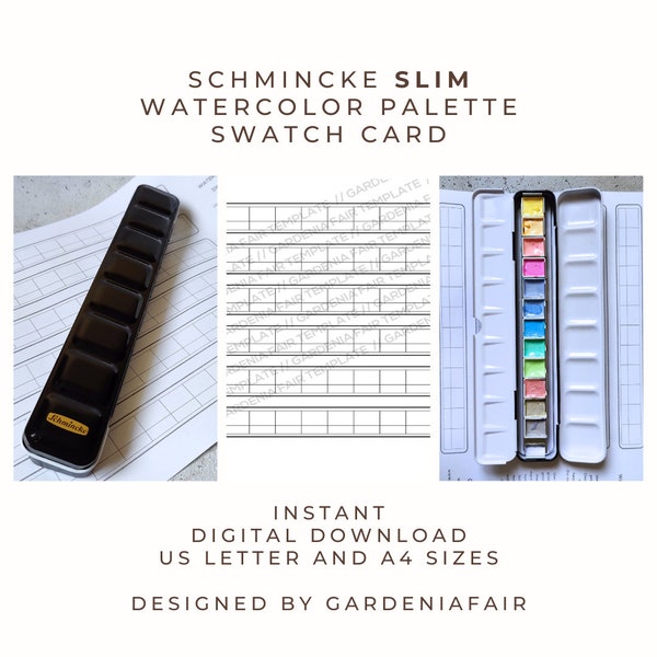 Schmincke Slim Tin Swatch Card Downloadable Digital Template Printable A4 Letter Size