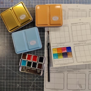 Roman Szmal Mini Urban Sketching Watercolor Palette のデジタルテンプレート見本カード、即時ダウンロード