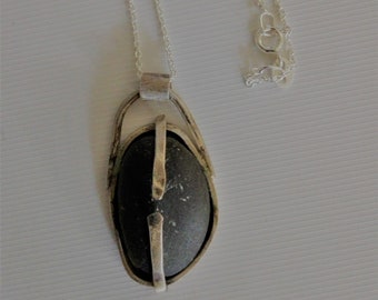Handmade silver necklace with beach stone recycled