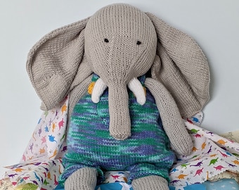 Edmund Elephant - DIGITAL KNITTING PATTERN - Cuddly Knitted amigurumi Toy Elephant Pattern For Babies and Children