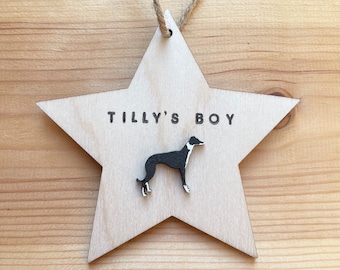 Personalised whippet ornament, sighthound keepsake gift, greyhound heart ornament, wooden lurcher Christmas decoration, sighthound gifts