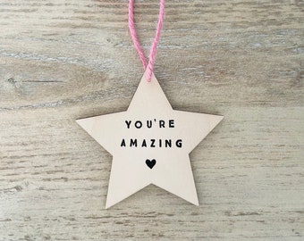 Personalised star tag, you’re a star decoration, wooden star wedding favour, reusable eco friendly gift tags, baby’s 1st Christmas ornament