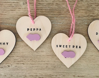 Personalised guinea pig name tags, gift for guinea pig lovers, hanging decoration, wooden Christmas ornament, cute guinea pig heart gift