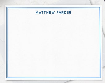 Stationery for Men with Double Border and Name in Modern Font, Simple Professional Business Note Card Stationary for Men | Set of 10