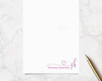 Personalized Notepad with Monogram, Name and Connecting Heart, 50 or 100 Sheets Lined or Unlined Custom Tear Off Notepad, 4 Sizes Available