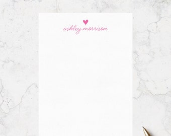 Personalized Notepad with Name and Heart Lined or Unlined 50 or 100 Sheets, Custom Notepad for Girls Gift, 4 Sizes, Kids Stationary Gift