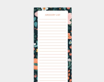 Grocery List Notepad with Floral Design, Store Shopping List, Market List Note Pad, Meal Plan List | 50 or 100 Pages | 3.625 x 8.5 inches