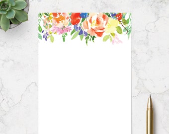 Floral Watercolor Personalized Notepad with 50 or 100 Sheets, Choose your Ink Color and Pad Size | To Do List, Desk Memo Pad