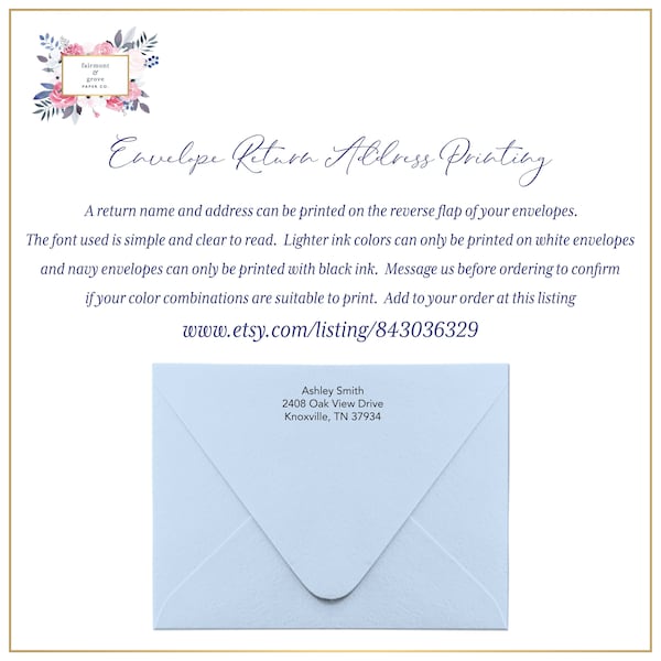 Envelope Return Addressing - Add Your Return Address to Your Envelopes on Your Note Card Order Printing on Envelopes | Set of 10