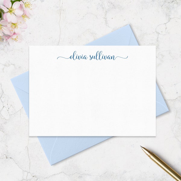 A7 (5 x 7 inch) Personalized Note Cards & Envelope Stationery Set, Custom Stationary with Lowercase Script Name | Set of 10