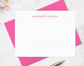 Personalized Note Card Set with Script Monogram and Full Name,  Stationery Set Notecards and Envelopes, Choice of Colors A2 or A7