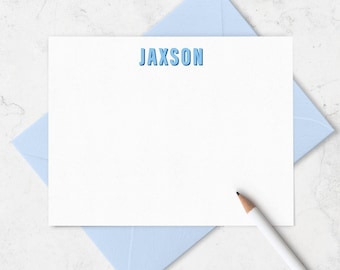 Blue Shadow Print Note Cards for Children, Personalized Notecard & Envelope Stationery Set for Kids, Boy or Girl Writing Notes | A2 or A7