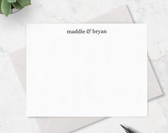 Personalized Stationary Note Card Set for Couples with Names in Lowercase Font, Custom Wedding or Engagement Thank You Note Stationery