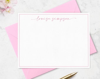 Border Note Cards Personalized with Name in Signature Script Font | A2 or A7