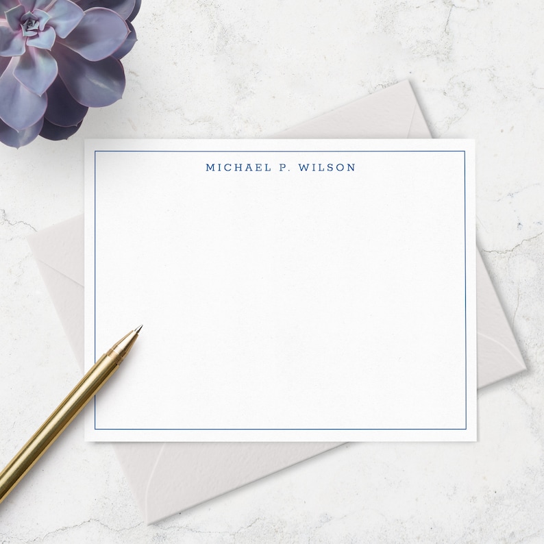 Stationery Note Cards for Men with Border and Name in Modern Font, Simple Professional Business Note Card Stationary for Men Set of 10 image 2