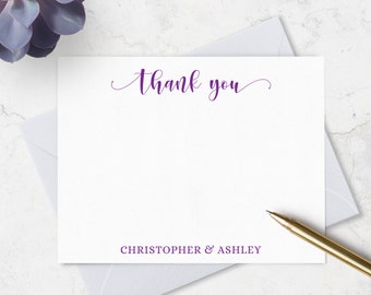 Personalized Thank You Cards & Envelopes, Boxed Set of 10 Thank You Flat Note Cards, Personalized with Names, Choose Ink and Envelope Colors