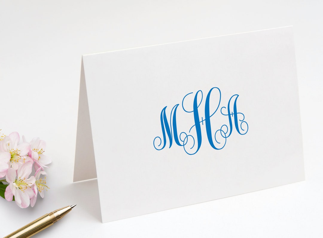 Folded Note Cards With 3 Letter Monogram, Personalized Fold Over ...