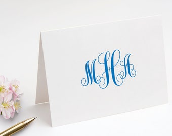 Folded Note Cards with 3 Letter Monogram, Personalized Fold Over Monogrammed Stationery Set with Envelopes, Choose your Color | Set of 10