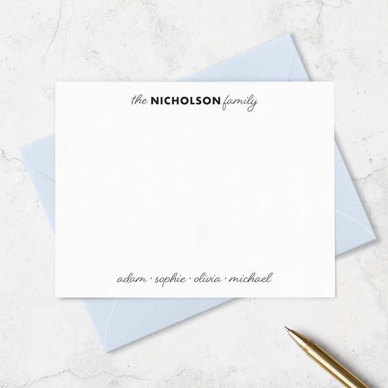 Personalized with Family and Individual Names Choose your Ink and Envelope Colors Family Note Cards and Envelopes Stationery Set