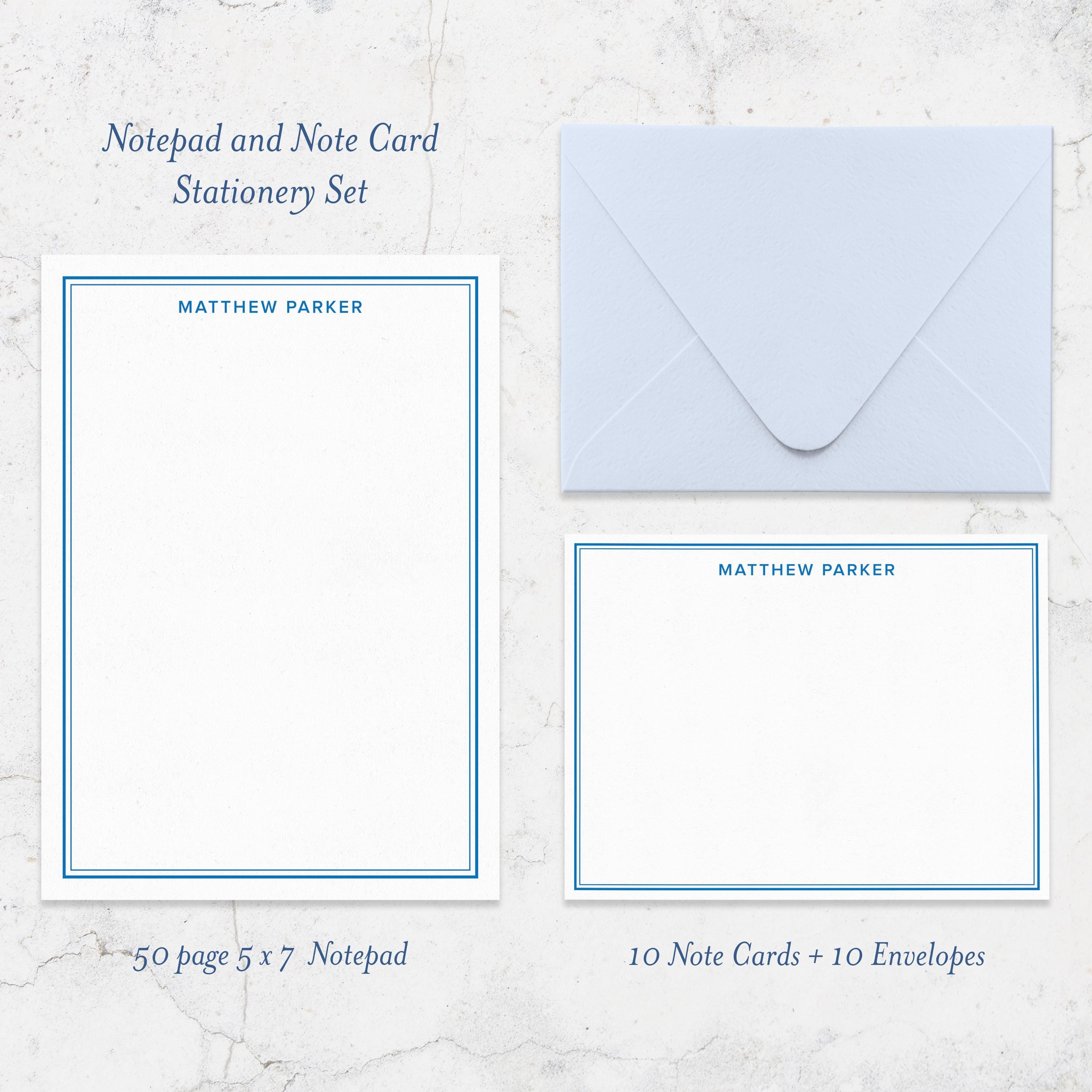 Personalized Stationery Set With 10 Note Cards + 10 Envelopes + 50 Page ...