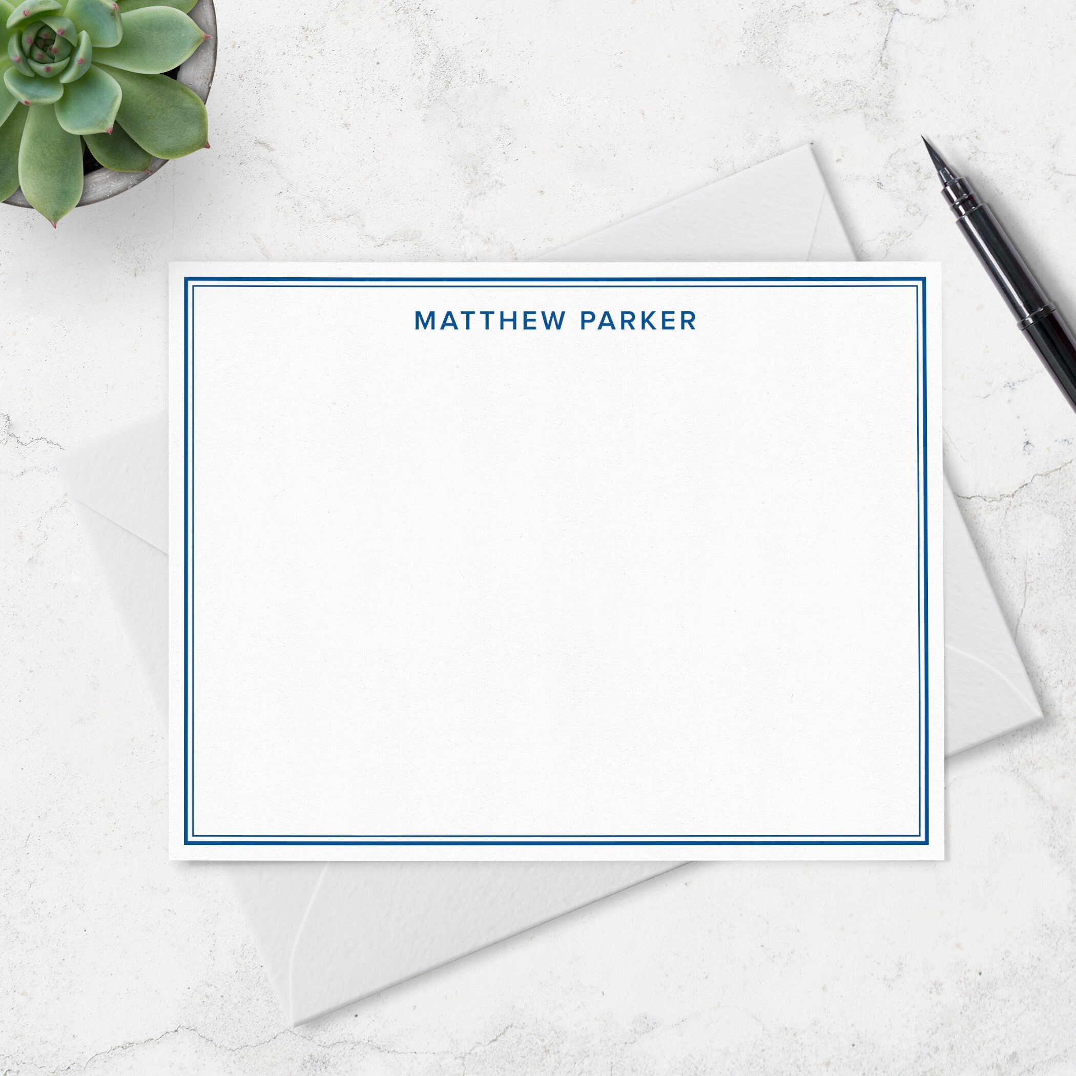 Stationery for Men With Double Border and Name in Modern Font - Etsy