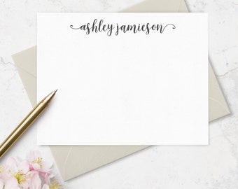 Personalized Note Cards & Envelope Set, Custom Stationery with Name in Choice of Colors - Set of 10