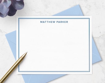 Personalized Note Cards for Men, Custom Name Stationery Set with Envelopes, Professional Business Notecards, Gift for Him, Double Border