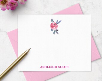 Personalized Floral Note Card & Envelope Stationery Set, Watercolor Flower Design Stationary Choose your Ink and Envelope Colors A2 or A7