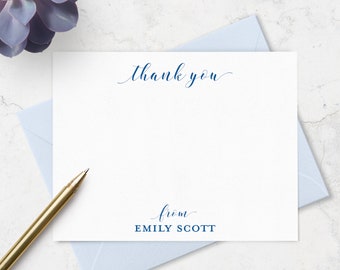 Personalized Thank You Note Cards,  Set of A2 Flat 10 Cards and Envelopes, Choose Ink & Envelope Colors