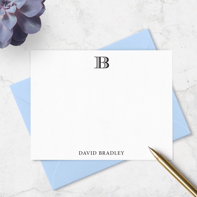 Monogrammed Note Cards for Men, Custom Stationery Set With Personalized ...