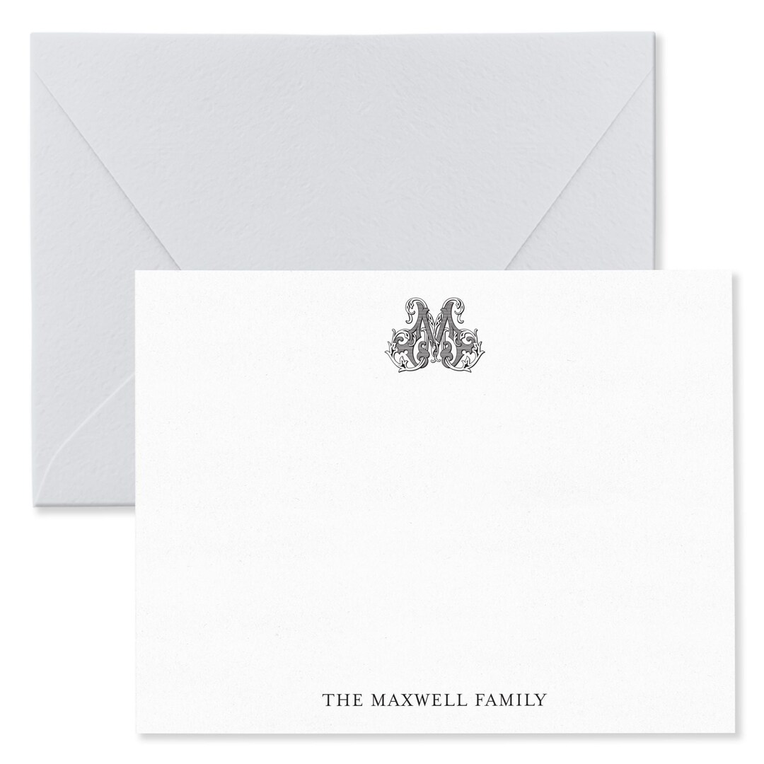 Classic Monogram & Name Note Cards, Personalized Stationery in Choice ...