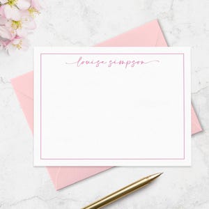 Border Note Cards Personalized with Name in Signature Script Font | A2 or A7
