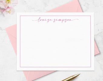 Border Note Cards Personalized with Name in Signature Script Font | A2 or A7