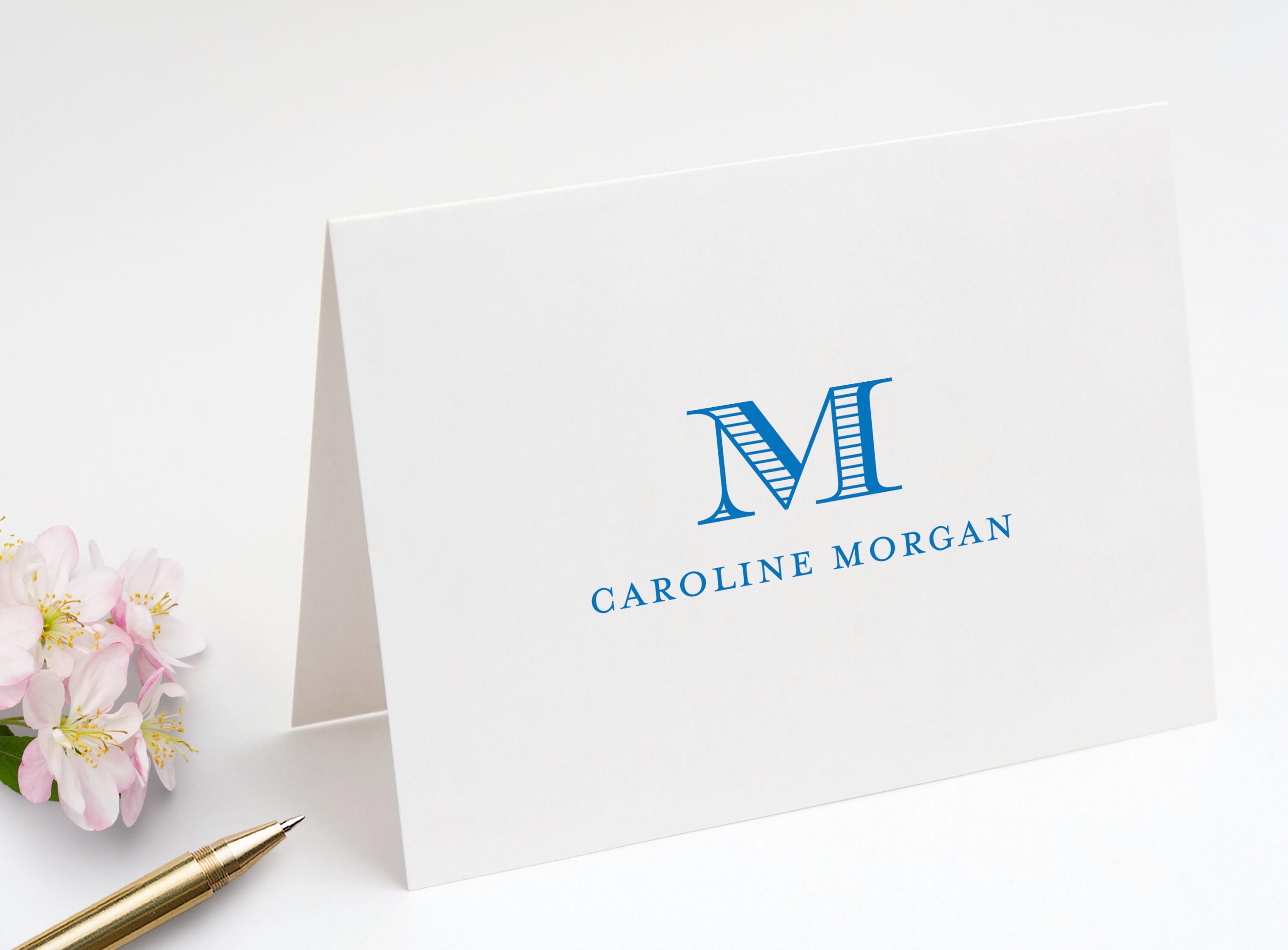 Folded Note Cards With Monogram and Name, Personalized Fold Over ...