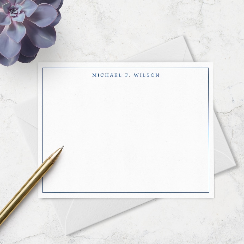 Stationery Note Cards for Men with Border and Name in Modern Font, Simple Professional Business Note Card Stationary for Men Set of 10 image 3