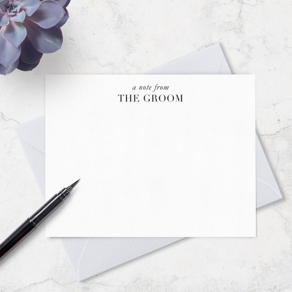 Note Cards for Groom, A Note from the Groom Stationery, Cards & Envelope Stationary from Groom Choose Ink and Envelope Colors | Set of 10