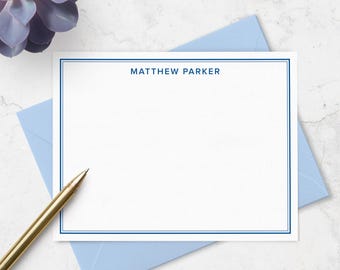 Personalized Note Cards for Men, Custom Name Stationery Set with Envelopes, Professional Business Notecards, Gift for Him, Double Border