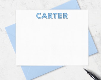 Note Cards for Boys, Personalized Notecard & Envelope Stationery for Kids in Shades of Blue, Children's Stationary Set Gift |  A2 or A7