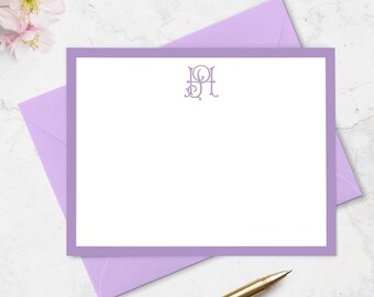 Couture Interlocking 2 Letter Monogram Note Cards with Border, Classic Monogrammed Personalized  Stationery