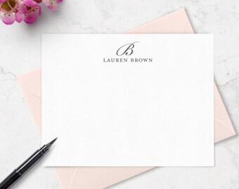Monogrammed Note Cards Set, Custom Stationery with Monogram and Full Name,  , Choice of Ink and Envelope Colors