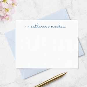 Personalized Note Cards & Envelope Stationary Set, A2 Flat Notecards Custom Stationery in Choice of Ink and Envelope Colors | Set of 10